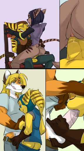 angela_cross anthro ball_grab balls beverage big_penis blush breasts canid canine cazar_(ratchet_and_clank) close-up clothing comic diner drunk erection fellatio female female_penetrated fox from_front_position genitals grope group hi_res jcfox kissing licking lombax male malefemale male_penetrating male_penetrating_female mammal mastery_position oral penetration penile penile_penetration penis ratchet sasha_phyronix sex substance_intoxication tag tongue tongue_out vaginal vaginal_penetration video_games white_balls yellow_balls zummeng // 714x1280 // 589.0KB