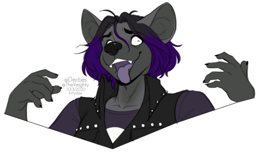 2020 5_fingers anthro black_nose digital_media_(artwork) fingers hair headshot_portrait hyaenid kittydee male mammal open_mouth portrait purple_hair solo teeth tongue // 1280x763 // 356KB