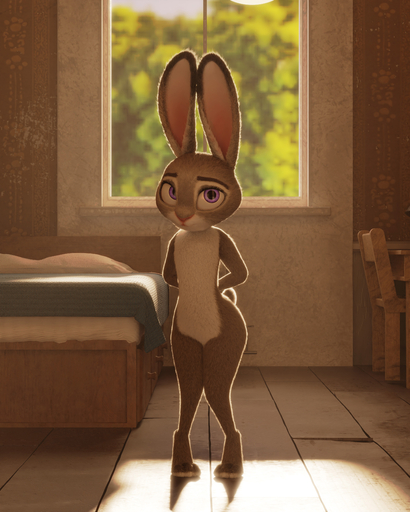 3d_(artwork) 4:5 absurd_res anthro bed chair desk digital_media_(artwork) ears_up eyelashes feet female fever-dreamer flat_chested fur furniture grey_body grey_fur hands_behind_back hi_res inside judy_hopps knock-kneed lagomorph leporid looking_at_viewer mammal multicolored_body multicolored_ears multicolored_fur nude pigeon_toed purple_eyes purple_sclera rabbit short_tail solo standing table two_tone_body two_tone_ears two_tone_fur white_body white_fur // 3072x3840 // 1.5MB