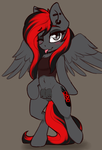 absurd_res arjinmoon blush bottomless burning_shadow_(oc) clothed clothing cutie_mark ear_piercing ear_ring equid equine fan_character fangs feathered_wings feathers featureless_crotch female feral hasbro hi_res horse industrial_piercing mammal my_little_pony nipple_piercing nipples nude pegasus piercing presenting_teats pupils slit_pupils solo spread_legs spread_wings spreading teat_piercing teats tongue tongue_out vampire wings // 1784x2616 // 999.8KB