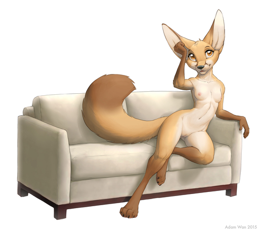 2015 amber_eyes anthro big_ears breasts canid canine digital_media_(artwork) female fennec fox fur furniture genitals hi_res looking_at_viewer mammal nipples nude pussy simple_background small_breasts sofa solo vulpes white_background zaush // 2560x2281 // 614.0KB