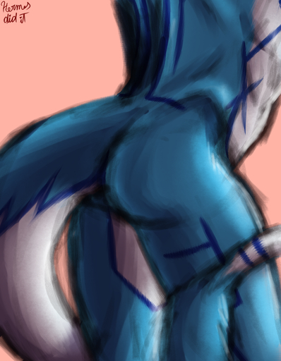 absurd_res anthro butt butt_focus fur hermesdidit hi_res male markings multicolored_body multicolored_fur muscular muscular_anthro muscular_male rear_view sergal simple_background sketch solo // 2480x3189 // 7.6MB