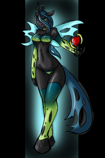 2:3 <3 alpha_channel anthro anthrofied arthropod avante92 black_body blue_hair breasts changeling clothed clothing female green_eyes hair hi_res horn insect_wings looking_at_viewer queen_chrysalis_(mlp) simple_background skimpy solo underwear wings // 1200x1800 // 876.7KB