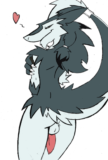 <3 anthro balls biped claws erection fur genitals grey_body grey_fur johnithanial looking_at_viewer male mammal nude penis penis_tuck sergal simple_background smile solo standing white_background // 677x1000 // 219.0KB