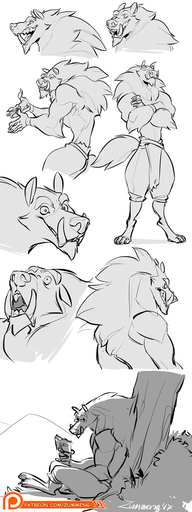 anthro biped bottomwear canid canine canis clothing fangs fur hi_res loincloth male mammal monochrome muscular muscular_anthro muscular_male sitting sketch_page smile solo standing teeth wolf zummeng // 465x1240 // 234.4KB