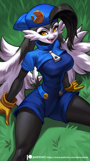 2022 alanscampos anthro clothed clothing digital_media_(artwork) fangs female fingers gloves grass handwear hat headgear headwear hi_res klonoa long_ears looking_at_viewer mammal open_mouth outside plant solo text url video_games // 844x1500 // 691.3KB