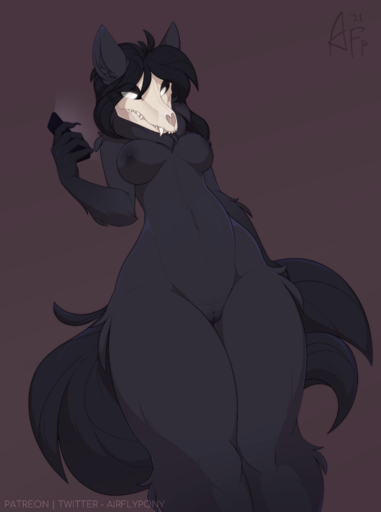 absurd_res airfly-pony anthro black_body black_fur black_hair breasts canid canine cellphone female fur genitals hair hi_res mammal nipples nude phone pussy scp-1471 scp_foundation solo // 2606x3500 // 1.7MB