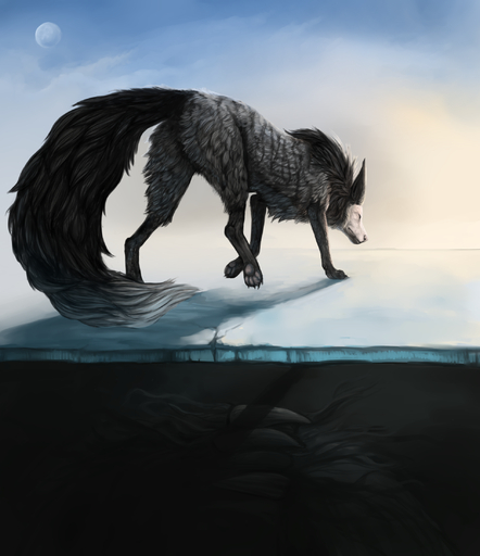 2015 ambiguous_gender butt canid canine detailed_background digital_media_(artwork) feral fur grey_body grey_fur hi_res mammal outside paws quadruped shwonky solo standing // 1900x2200 // 1.9MB