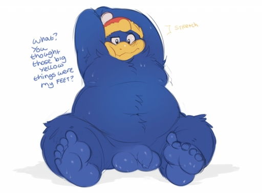 2015 5_toes anthro avian balls beak belly big_balls bird blue_body blue_fur bodily_fluids dialogue english_text feet flaccid foreskin fur genitals hindpaw humanoid_feet king_dedede long_foreskin looking_at_viewer male moobs navel non-mammal_balls overweight overweight_anthro overweight_male paws penguin penis plantigrade raised_arm simple_background soles solo stretching sweat sweaty_balls sweaty_feet sweaty_genitalia talking_to_viewer text toes uncut video_games white_background zonkpunch // 1280x946 // 86.6KB