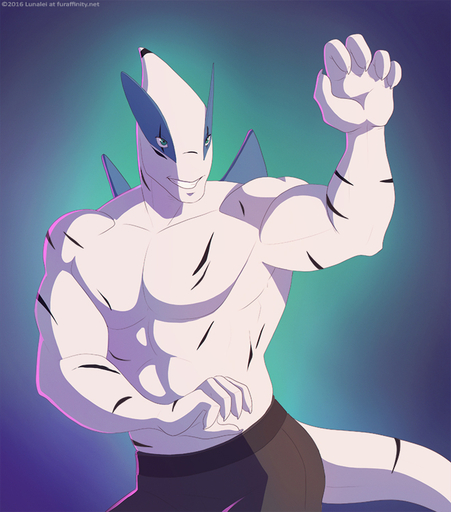 abs anthro biceps big_muscles biped bottomwear clothed clothing green_eyes legendary_pokemon lugia lunalei male muscular muscular_anthro muscular_male pants pecs pokemon_(species) scar simple_background smile solo standing teeth topless video_games white_body white_skin // 661x750 // 301KB