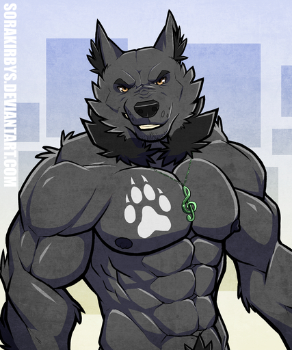 2014 5:6 abs angry anthro beard biceps big_muscles biped black_body black_fur black_nipples black_nose canid canine canis clenched_teeth clothed clothing collar digital_media_(artwork) ear_tuft facial_hair front_view fur grey_body grey_fur hi_res looking_at_viewer male mammal multicolored_body multicolored_fur muscular muscular_anthro muscular_male neck_tuft nipples paws pecs pubes smile solo sorakirbys standing tattoo teeth topless tuft two_tone_body two_tone_fur wolf yellow_eyes // 1000x1200 // 1.2MB
