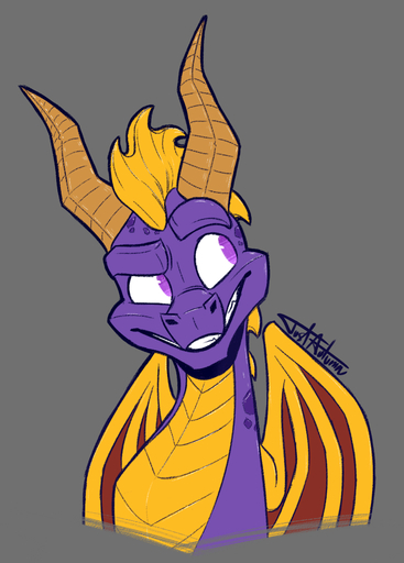 activision ambiguous_gender digital_media_(artwork) dragon grey_background horn justautumn membrane_(anatomy) membranous_wings no_pupils purple_body purple_eyes purple_skin signature simple_background smile solo spyro spyro_the_dragon teeth video_games wings yellow_horn yellow_wings // 673x938 // 247.9KB