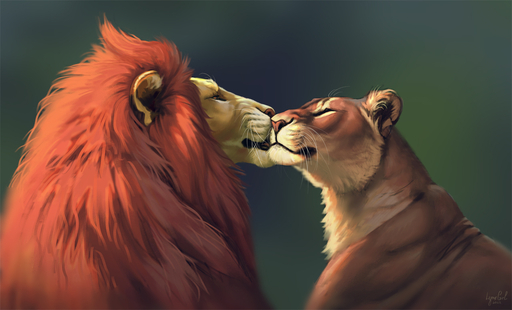 detailed duo eyes_closed felid female feral kion kissing lineless lion male malefemale mammal mane open_mouth pantherine rani reallynxgirl shaded simple_background soft_shading whiskers // 1280x776 // 455.2KB