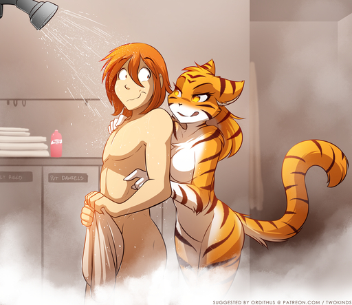 2018 anthro bedroom_eyes breasts conditional_dnp covering covering_self daniels_(twokinds) duo ears_back featureless_breasts featureless_crotch felid female fur hair half-closed_eyes hand_on_shoulder hi_res human inside keidran licking licking_lips locker looking_back male mammal multicolored_body multicolored_fur narrowed_eyes nervous nude orange_body orange_fur pantherine pivoted_ears red_hair seductive self_lick shower showering smile smirk steam striped_body striped_fur stripes text therie_sah-van tiger tom_fischbach tongue tongue_out towel twokinds url water webcomic webcomic_character wet white_body white_fur yellow_eyes // 1554x1346 // 2.0MB