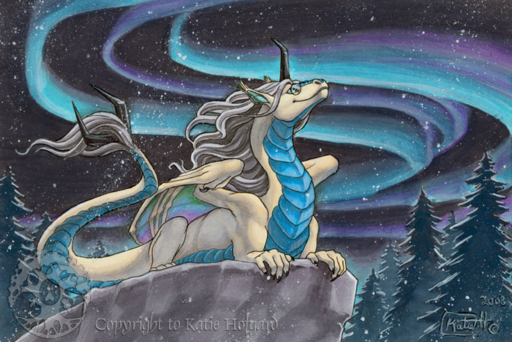2008 detailed_background dragon female feral hair katie_hofgard membrane_(anatomy) membranous_wings night outside scalie sky solo star starry_sky traditional_media_(artwork) western_dragon wings // 700x467 // 682.0KB