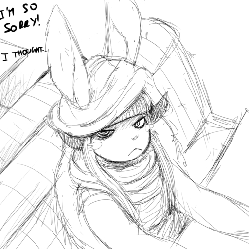 1:1 angry anthro clothing diner female hat headgear headwear hi_res hladilnik lagomorph leporid looking_at_viewer made_in_abyss mammal monochrome nanachi narehate rabbit scarf sitting sketch solo // 1280x1280 // 337.6KB