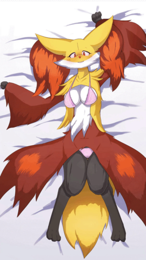 animated anthro bed bedroom_eyes blinking blush bra breasts breathing canid canine canis clothing delphox female fox furniture inviting looking_at_viewer lying lying_on_bed mammal narrowed_eyes ne_i_ro on_back on_bed pokemon_(species) seductive smile solo underwear video_games // 608x1080 // 3.7MB