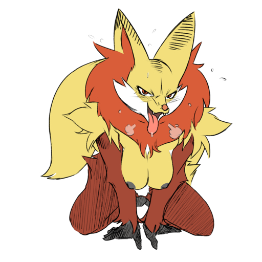 anthro black_body black_fur bodily_fluids breasts breath canid canine colored delphox edit fangs female fluffy fluffy_tail fur hi_res kneeling looking_at_viewer mammal multicolored_body multicolored_fur naughty_face nintendo nipples open_mouth open_smile plagueofgripes pokemon pokemon_(species) red_body red_eyes red_fur simple_background smile solo sweat teeth third-party_edit tongue tongue_out video_games white_background yellow_body yellow_fur // 1200x1200 // 466.5KB