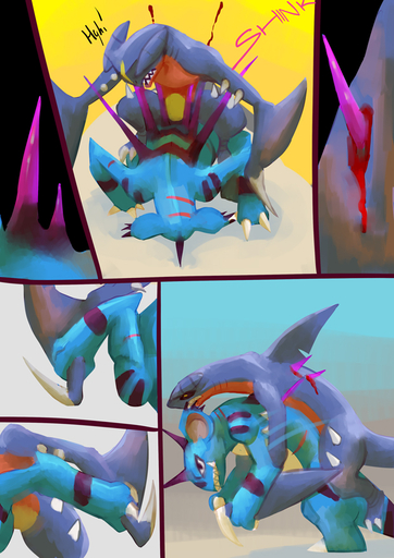 2021 anthro arm_grab back_spikes bent_over biped blood blood_drip blood_on_back blue_body bodily_fluids bodypaint claws clenched_teeth comic dorsal_fin duo facial_markings fight fin garchomp grimart head_markings impalement levikhinsky_(grimart) lifted lying male malemale male_on_bottom male_on_top markings motion_lines multicolored_body muscular muscular_anthro muscular_male nidoking nintendo on_bottom on_front on_ground on_top pokemon pokemon_(species) red_body shiny_pokemon spikes spikes_(anatomy) stab teeth thick_tail tini_(grimart) toe_claws two_tone_body video_games violence white_claws wounded yellow_body // 620x877 // 383.5KB