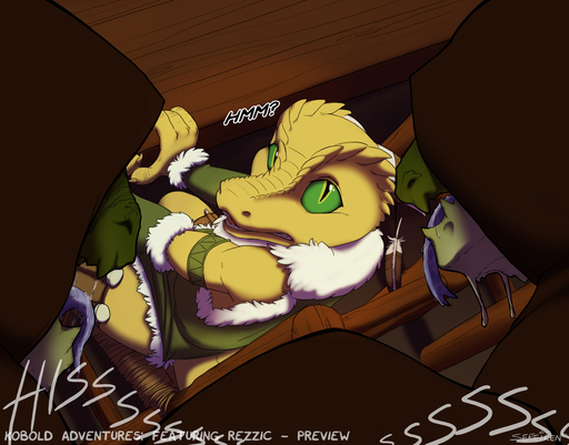 2013 anthro bar bodily_fluids chair cloak clothing comic conditional_dnp dialogue feathers female fur furniture green_eyes group horn imminent_rape kobold kobold_adventures kobold_adventures:_rezzic lizardman male reptile rezzic saliva scalie sefeiren sitting size_difference tavern text tongue // 1280x1003 // 308.1KB