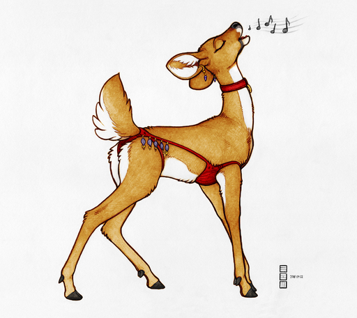 2018 brown_body brown_fur capreoline cervid clothed clothed_feral clothing collar color_edit colored ear_piercing ecmajor edit eyes_closed female feral fur hooves lingerie mammal mostly_nude musical_note piercing simple_background singing sketch solo white-tailed_deer white_background white_tail yozin7 // 1180x1050 // 1.1MB