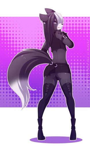 2015 anthro armwear biped butt clothed clothing crop_top crossdressing digital_media_(artwork) fluffy fluffy_tail girly hair hi_res legwear licking licking_lips long_hair long_tail looking_at_viewer looking_back male mammal panties purple_eyes re-sublimity-kun shirt simple_background smile solo standing stockings thigh_highs tongue tongue_out topwear underwear // 780x1280 // 128.8KB
