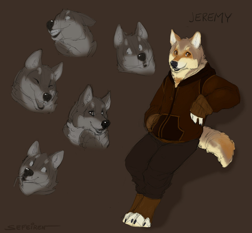 2013 anthro bottomwear brown_eyes canid canine canis claws clothed clothing conditional_dnp expression_sheet expressions hindpaw hoodie jeremy_(sefeiren) looking_at_viewer male mammal pants paws sefeiren solo topwear wolf // 1000x925 // 140.8KB