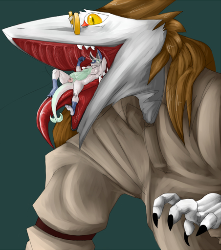 5_toes anthro claws clothing digital_media_(artwork) duo eric_the_dragon eyewear fangs feet futonmania gaping_mouth glasses hair imminent_vore male malemale male_pred male_prey mammal mouth_shot nude open_mouth sergal shirt simmons toes topwear vore yellow_eyes // 707x800 // 457.4KB