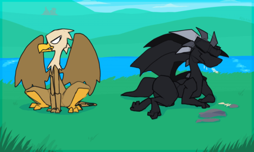 animated avian balls black_body bouncing_balls degradation dialogue dominant dragon duo feathers feral forced genitals gryphon knot male malemale mythological_avian red_eyes roksim scalie story story_in_description sucking text western_dragon wide_hips wings // 1528x916 // 7.1MB
