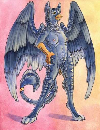 anthro avian beak biped breasts feathered_wings feathers female gryphon mythological_avian mythology nipples non-mammal_breasts nude ruaidri solo standing wings // 628x819 // 132KB