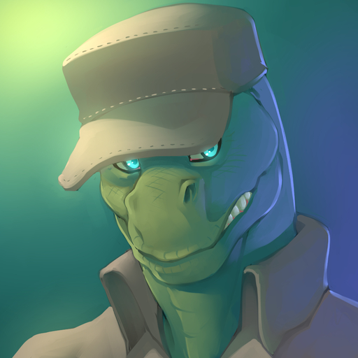 1:1 ambiguous_gender anthro blue_eyes bust_portrait clothed clothing faint glowing glowing_eyes green_body green_scales grin hat headgear headwear lizard looking_at_viewer portrait reptile scales scalie smile solo teeth // 1000x1000 // 502KB