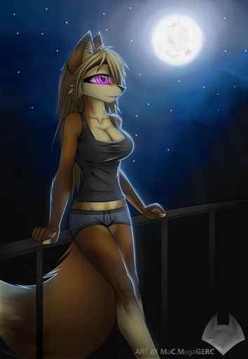 anthro canid canine female fox hair hair_over_eye karina_(macmegagerc) macmegagerc mammal moon night one_eye_obstructed outside purple_eyes sky solo star starry_sky // 775x1120 // 578.0KB
