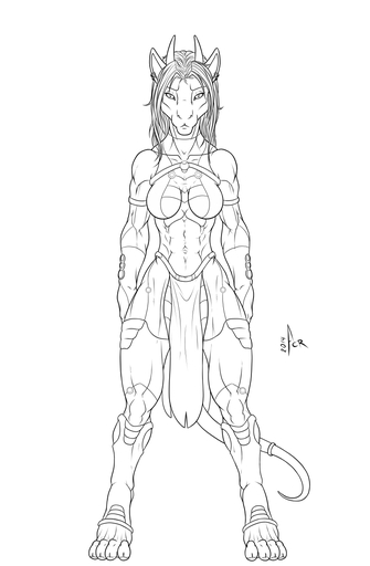 2014 4_toes abs anthro aurancreations breasts clothed clothing dragon ear_piercing feet felid female hair hi_res horn hybrid line_art looking_at_viewer mammal monochrome muscular pantherine piercing safira simple_background standing toes white_background wide_hips // 785x1200 // 213.7KB