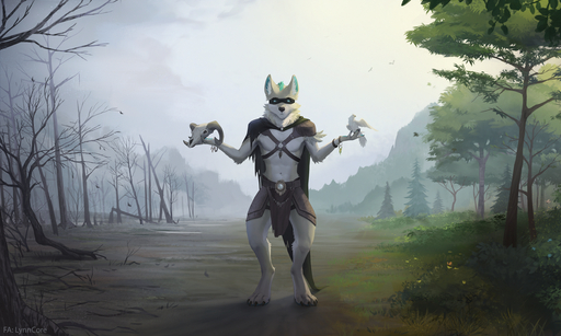 2020 4_toes 5:3 5_fingers anthro day detailed_background digital_media_(artwork) digitigrade feet fingers forest grass lynncore male outside plant sky solo toes tree // 1280x768 // 1.2MB