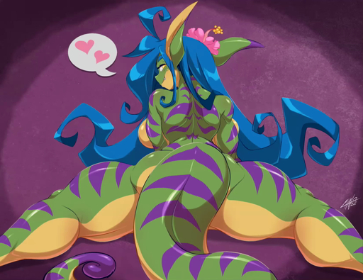 2022 <3 accessory animated anthro blue_hair breasts butt chalo curvy_figure cute_fangs edit female flower flower_in_hair gecko geecku green_body hair hair_accessory hi_res lizard long_hair looking_at_viewer looking_back multicolored_body no_sound non-mammal_breasts nude plant purple_body rear_view reptile scalie short_playtime signature smile solo spread_legs spreading striped_body stripes thick_tail thick_thighs webcomic webcomic_character webm wide_hips yellow_body yellow_eyes // 1650x1274, 6.2s // 1.7MB