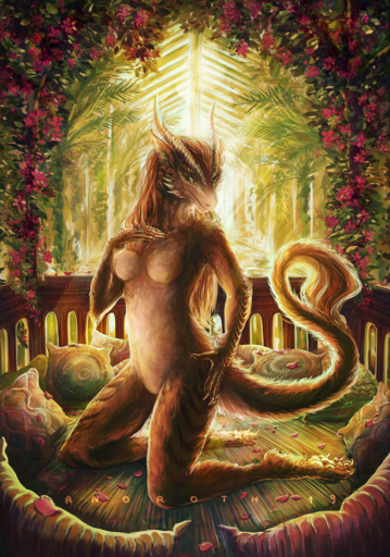 2019 anoroth anthro avelos breasts brown_body brown_fur day detailed_background digital_media_(artwork) dragon featureless_breasts featureless_crotch female fur furred_dragon hi_res lisyra outside solo wingless_dragon // 1121x1600 // 4.0MB