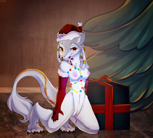 anthro belly big_clitoris breasts candy christmas clitoral_hood clitoris clothing elvche female food gift gloves hat holidays long_tail nipples paws prehensile_clitoral_hood pussy santa_hat sergal // 1743x1569 // 4.2MB