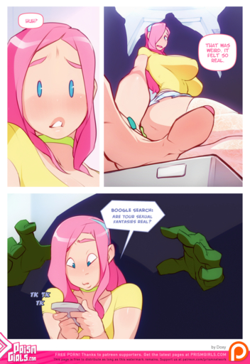 alternate_species big_breasts breasts clothed clothing comic doxy english_text female fluttershy_(mlp) green_body green_skin group hi_res human humanized mammal not_furry text unknown_species url // 893x1299 // 1.1MB