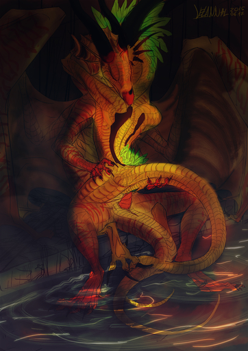 anthro bath bathhouse bite couple dragon feathers female flat_chested frill green_feathers holding inside male markings melanth penetration pool red_markings scar sex straight vaginal_penetration velan'nal velannal water // 848x1200 // 1.1MB