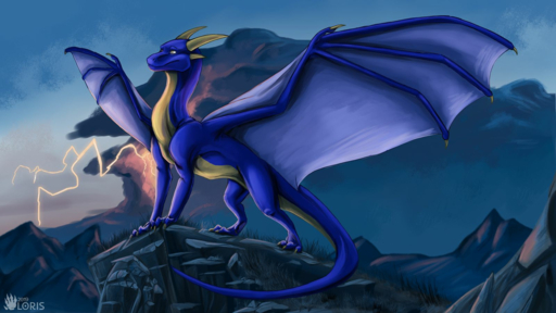 16:9 2019 claws day detailed_background dragon feral grass hi_res horn lorisdraws male membrane_(anatomy) membranous_wings outside plant rock scalie sky solo standing western_dragon widescreen wings // 1600x900 // 1.4MB