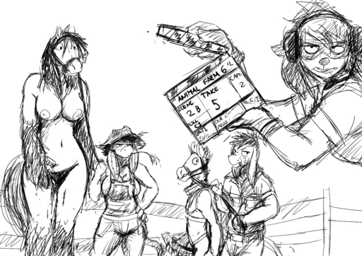 anthro asinus big_breasts black_and_white breasts brother brother_and_sister clapperboard clothing donk donk_sis donkey english_text equid equine erection female frown genitals group hat headgear headphones headwear hladilnik horse long_ears making_a_porno male mammal monochrome movie_(disambiguation) movie_set nipples nude penis sibling sister size_difference text tinker_(hladilnik) // 1280x904 // 1.1MB