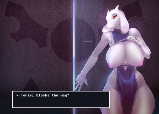 2016 anthro big_breasts blush boss_monster bovid breasts caprine clothing curvy_figure exposed_breasts female flashing fur horn huge_breasts long_ears looking_at_viewer mammal nipples nude skygracer solo text thick_thighs toriel undertale video_games voluptuous white_body white_fur wide_hips // 1500x1081 // 233.6KB