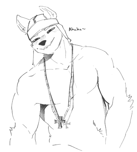 anthro bedroom_eyes canid canine canis clothed clothing cross durag goon_(goonie_san) goonie-san half-closed_eyes hi_res jewelry male mammal monochrome narrowed_eyes navel necklace seductive sharp_teeth smile solo squint teeth text topless topless_male wolf // 1987x2211 // 217.2KB