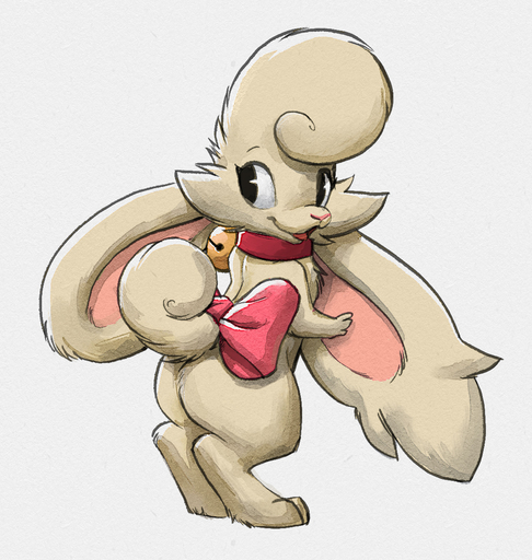 anthro big_ears collar female fur lagomorph leporid looking_back mammal nude onigrift_(character) rabbit ribbons simple_background smile solo standing white_background zaush // 1109x1169 // 516.8KB