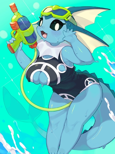 absurd_res anthro big_breasts blue_body blush breasts clothing eeveelution female hi_res kame_3 looking_at_viewer mammal pokemon_(species) smile solo swimwear vaporeon video_games // 2048x2732 // 416.1KB