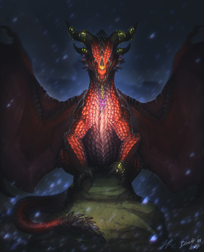 2019 alexstrasza ambiguous_gender averrisvis blizzard_entertainment claws digital_media_(artwork) dragon feral hi_res horn jewelry looking_at_viewer membrane_(anatomy) membranous_wings pendant red_body red_scales rock scales scalie solo spines teeth video_games warcraft western_dragon wings // 1273x1573 // 2.1MB