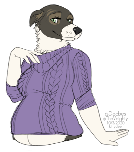 2020 5_fingers anthro black_nose breasts canid canine canis digital_media_(artwork) domestic_dog female fingers fur hi_res kittydee mammal smile solo white_body white_fur // 1131x1280 // 634.3KB