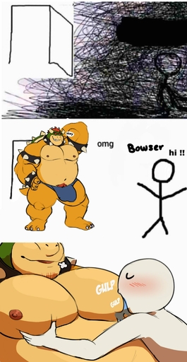 2022 anon anthro armband barazoku barefoot belly biceps big_belly big_bulge big_muscles big_pecs blush bodily_fluids bowser bracelet breath bulge claws clothed clothing collar dialogue duo english_text eyebrows eyes_closed facial_hair feet hair hand_behind_head hand_on_chest hand_on_pecs hi_res horn huge_muscles human human_on_anthro interspecies jewelry koopa male malemale mammal meme multiple_scenes musclegut muscular muscular_anthro muscular_male navel nipple_fetish nipple_play nipple_suck nipples non-mammal_nipples pec_grab pec_grasp pec_squeeze pec_squish pecs pubes saliva scalie shell simple_background size_difference smile sound_effects spiked_armband spiked_bracelet spiked_collar spiked_shell spiked_tail spikes spikes_(anatomy) squish standing stick_figure stubble sucking teeth text thong topless topless_anthro topless_male underwear video_games vitashi white_background // 1059x2048 // 206.0KB