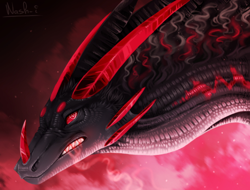 2019 ambiguous_gender black_body black_scales digital_media_(artwork) dragon feral headshot_portrait hi_res horn nash-i portrait red_eyes scales solo teeth // 2340x1788 // 4.0MB