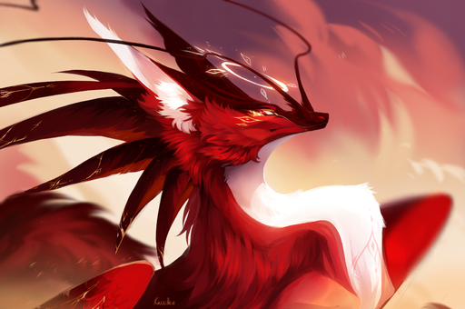 2018 day detailed_background digital_media_(artwork) dragon feathered_dragon feathered_wings feathers fur furred_dragon hi_res kassillea outside red_body red_feathers red_fur sky wings // 1660x1101 // 1.2MB